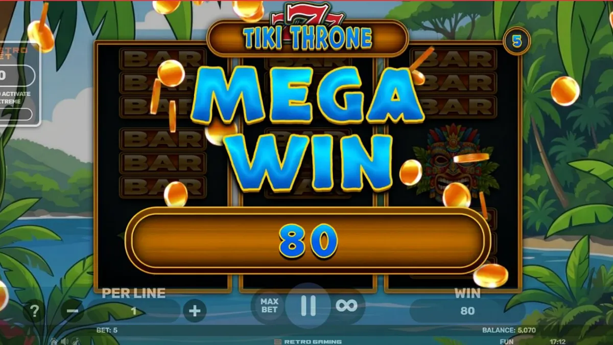 777 – Tiki Throne slot machine interface na may tropikal na disenyo