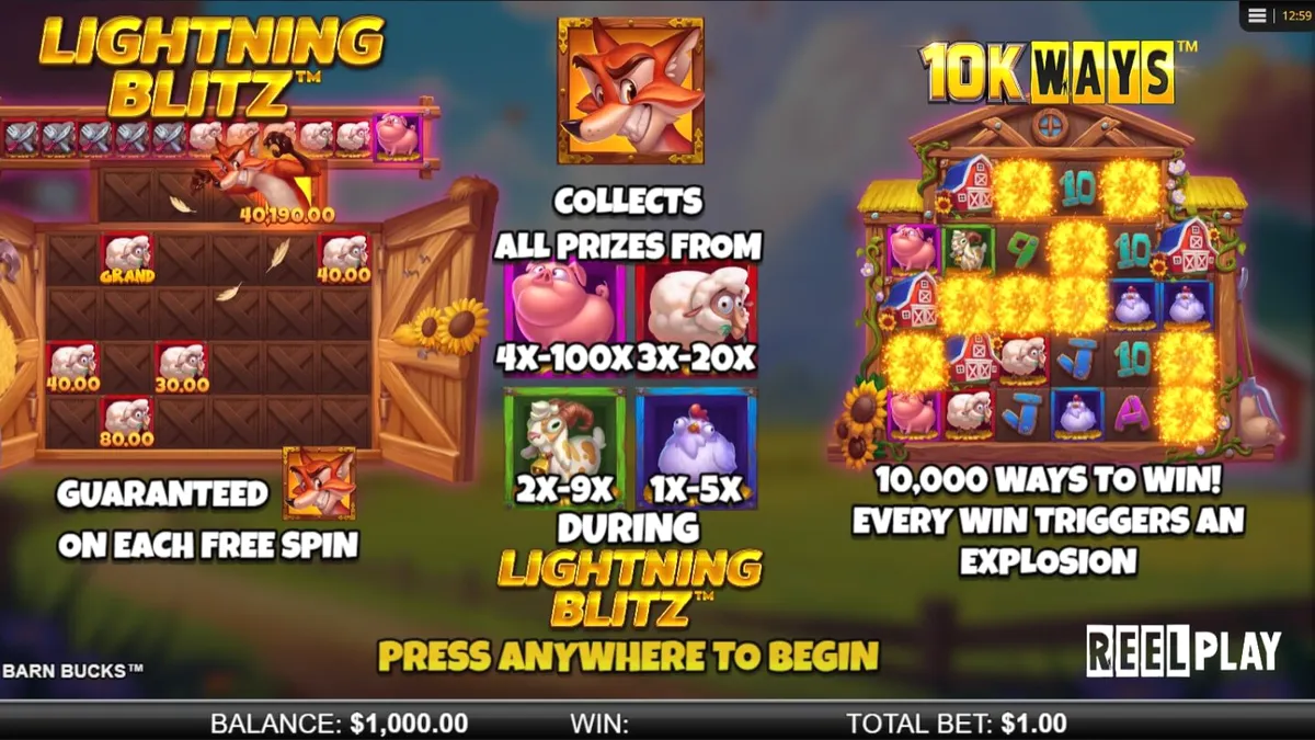 Isang masayang farm-themed slot na Big Barn Bucks na may mga hayop at makukulay na disenyo.